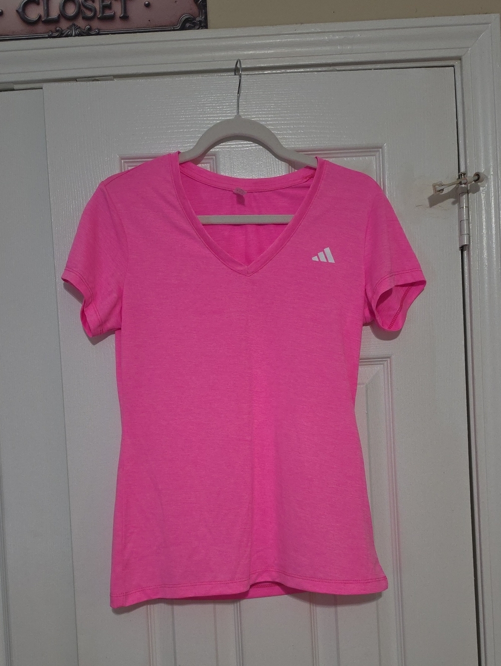 adidas Bright Pink V‑Neck Short Sleeve Tee